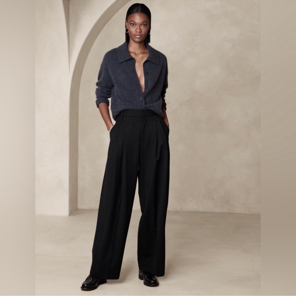 NWOT! Banana Republic Black SoHo High-Rise Wide-Leg Italian Wool Pant 539207 🌵